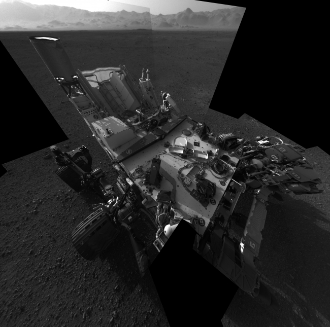 Still Life with Rover,  This full-resolution self-portrait shows the deck of NASA's Curiosity rover from the rover's Navigation camera. The back of the rover can be seen at the top...