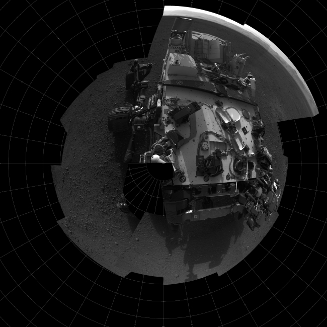 Bird's Eye View of Curiosity, This self-portrait shows the deck of NASA's Curiosity rover from the rover's Navigation camera. The full-resolution images, taken from 360 degrees around the...