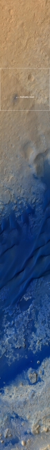 A Whole New World for Curiosity,  This color-enhanced view -- taken by the High Resolution Imaging Science Experiment (HiRISE) on NASA's Mars Reconnaissance Orbiter as the satellite flew ove...