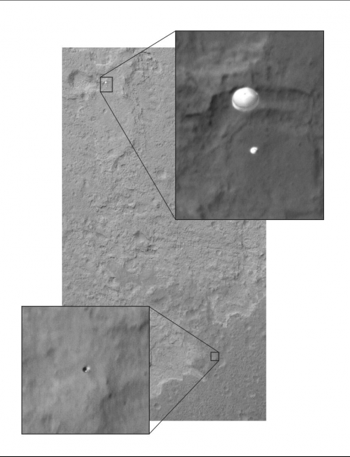 Curiosity Sails to Mars as Heat Shield Falls Away,  Late last night, in the morning hours of Aug. 6, as NASA's Curiosity rover fell to the surface of Mars, NASA's Mars Reconnaissance Orbiter (MRO) captured an...