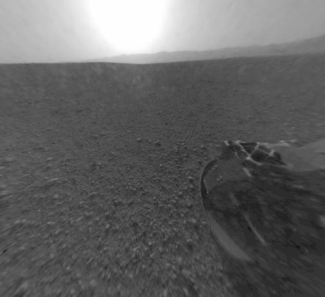 Curiosity's Rear View, Linearized,  This is a version of one of the first images taken by a rear Hazard-Avoidance camera on NASA's Curiosity rover, which landed on Mars the evening of Aug. 5 P...