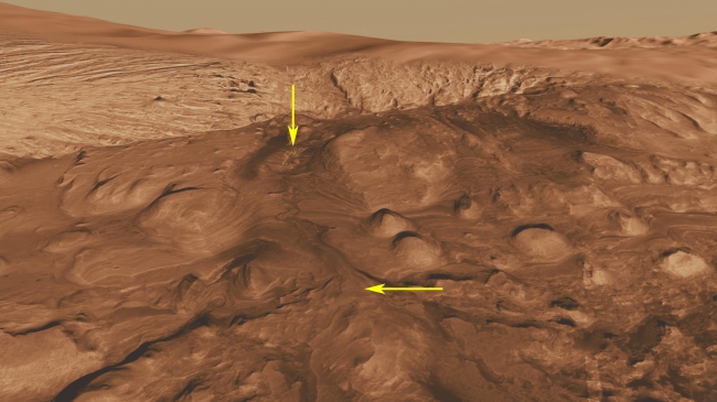 Rock Types in Gale Crater,  Unannotated Version Click on the image for larger view This oblique view of the mound in Gale crater shows several different rock types of interest to the M...