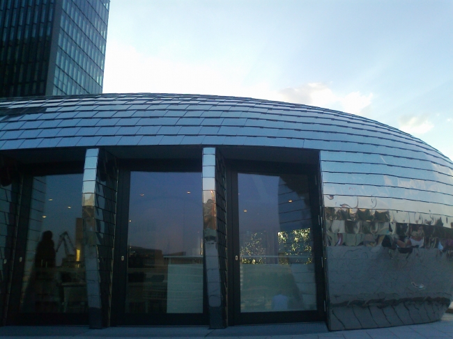 Pebbles silver egg, one of the main decorative elements of the Hyatt is the large silver "egg" on the terrace in front of the hotel, with the area aroundit being used as a bar, ...