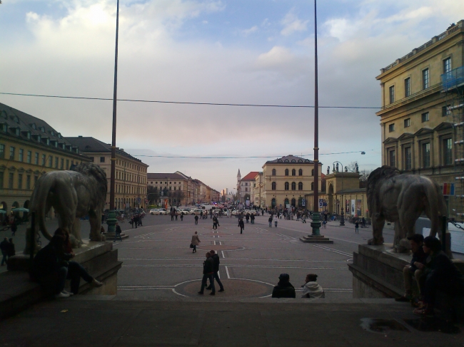 Odeonsplatz as seen from Feldherrenhalle, Munich, near Hofgarden, Germany