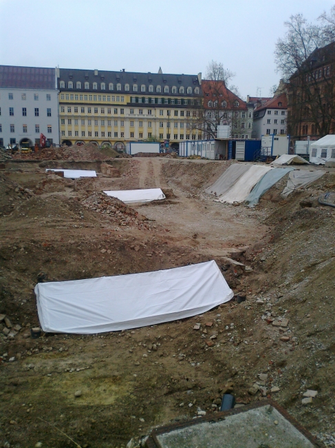 Giant construction site of the underground, Munich, opposite of Dallmayer