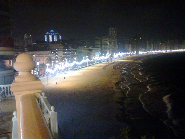 Levante promenade at night, as seen from Villa Venetia corner, at the Castell rock