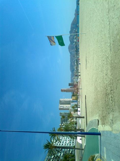 Green flag at the beach, near Policia local Playas